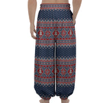 Winter Holiday Knitted Pattern Print Lantern Pants