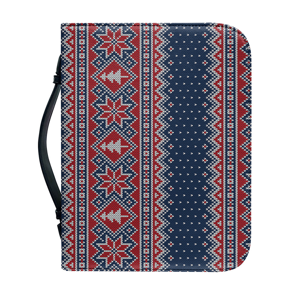 Winter Holiday Knitted Pattern Print Leather Bible Cover