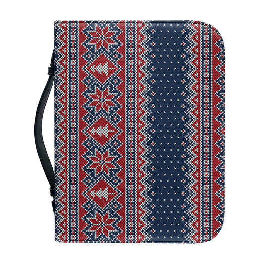 Winter Holiday Knitted Pattern Print Leather Bible Cover