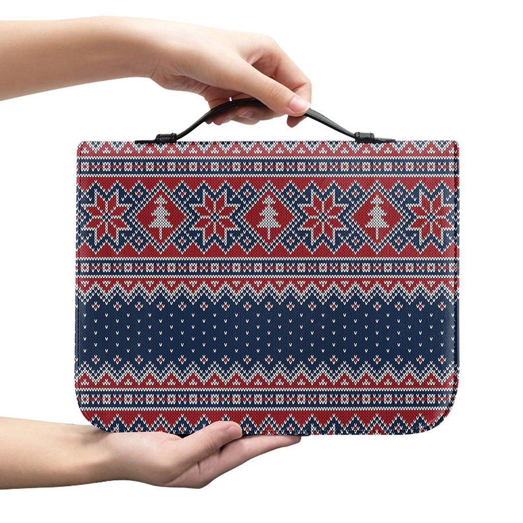 Winter Holiday Knitted Pattern Print Leather Bible Cover