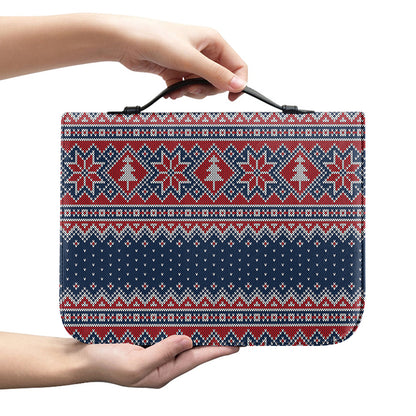 Winter Holiday Knitted Pattern Print Leather Bible Cover