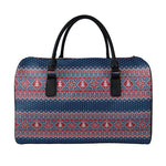 Winter Holiday Knitted Pattern Print Leather Duffle Bag