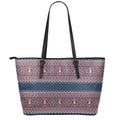 Winter Holiday Knitted Pattern Print Leather Tote Bag With Zipper