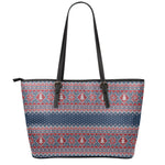 Winter Holiday Knitted Pattern Print Leather Tote Bag