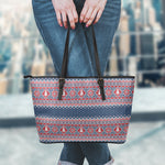 Winter Holiday Knitted Pattern Print Leather Tote Bag