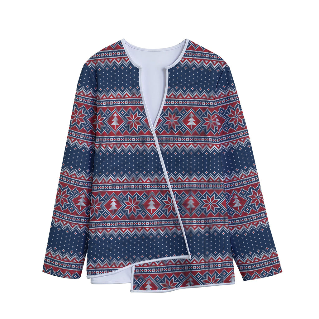 Winter Holiday Knitted Pattern Print Long Sleeve Short Coat