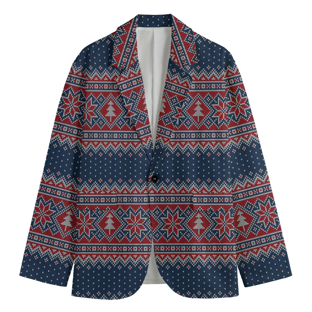 Winter Holiday Knitted Pattern Print Men's Blazer