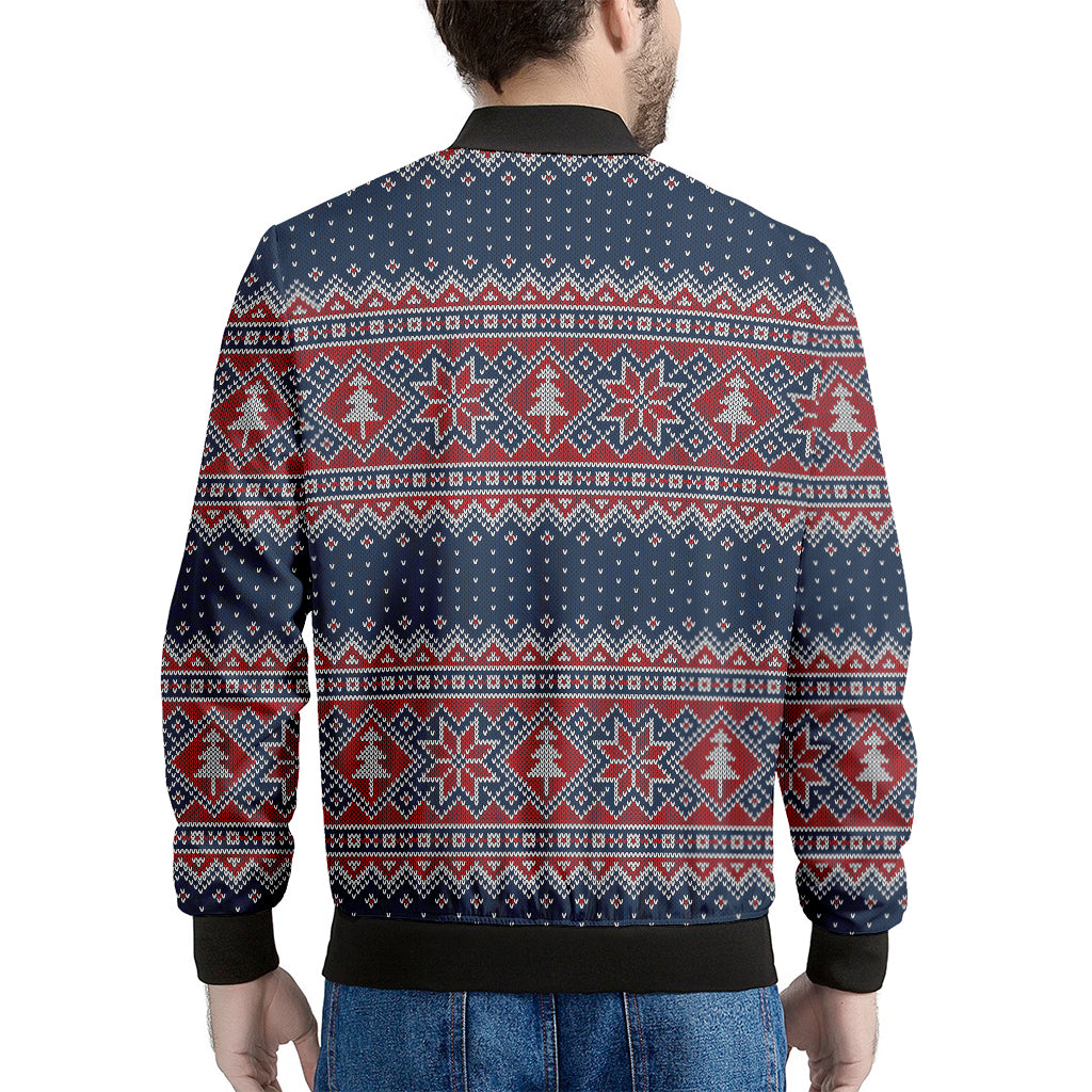 Winter Holiday Knitted Pattern Print Men's Bomber Jacket