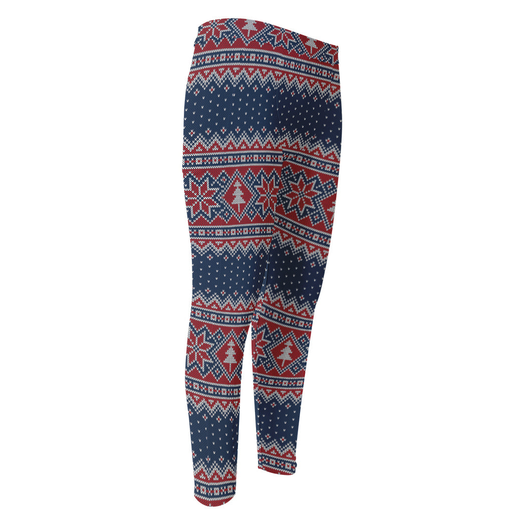 Winter Holiday Knitted Pattern Print Men's Compression Pants