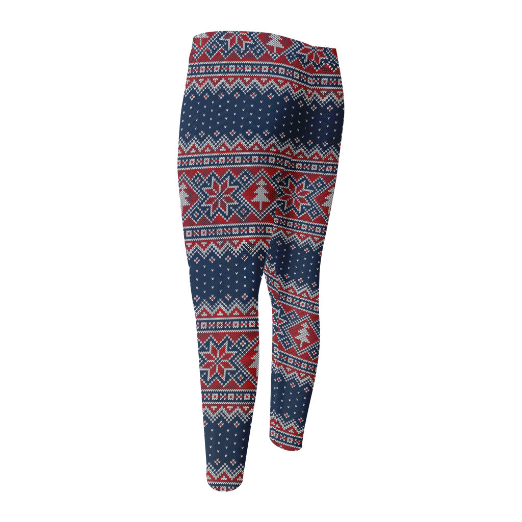 Winter Holiday Knitted Pattern Print Men's Compression Pants