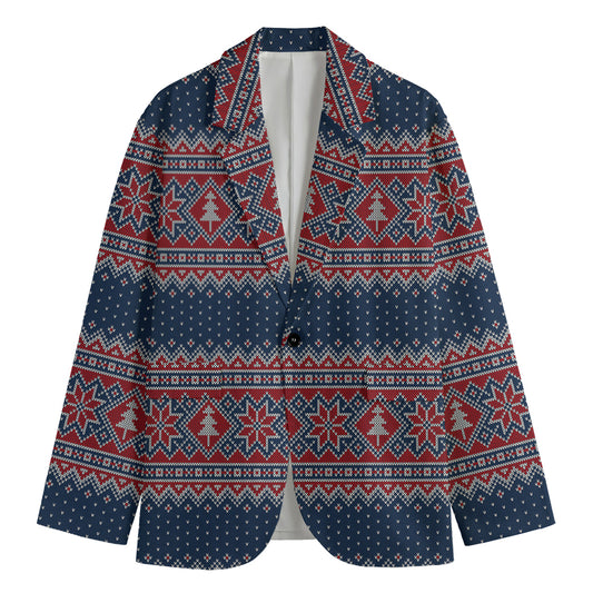 Winter Holiday Knitted Pattern Print Men's Cotton Blazer