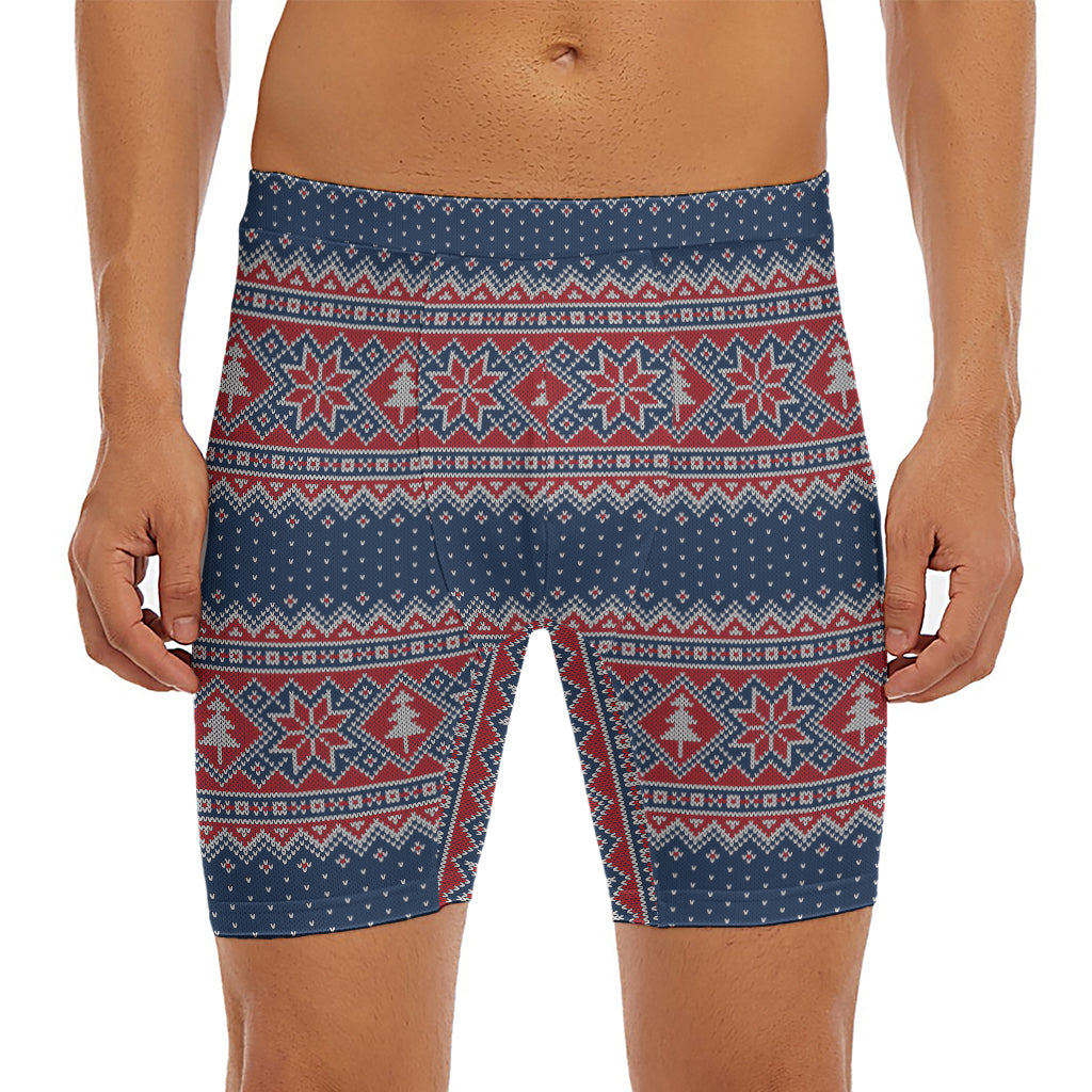 Winter Holiday Knitted Pattern Print Men's Long Boxer Briefs