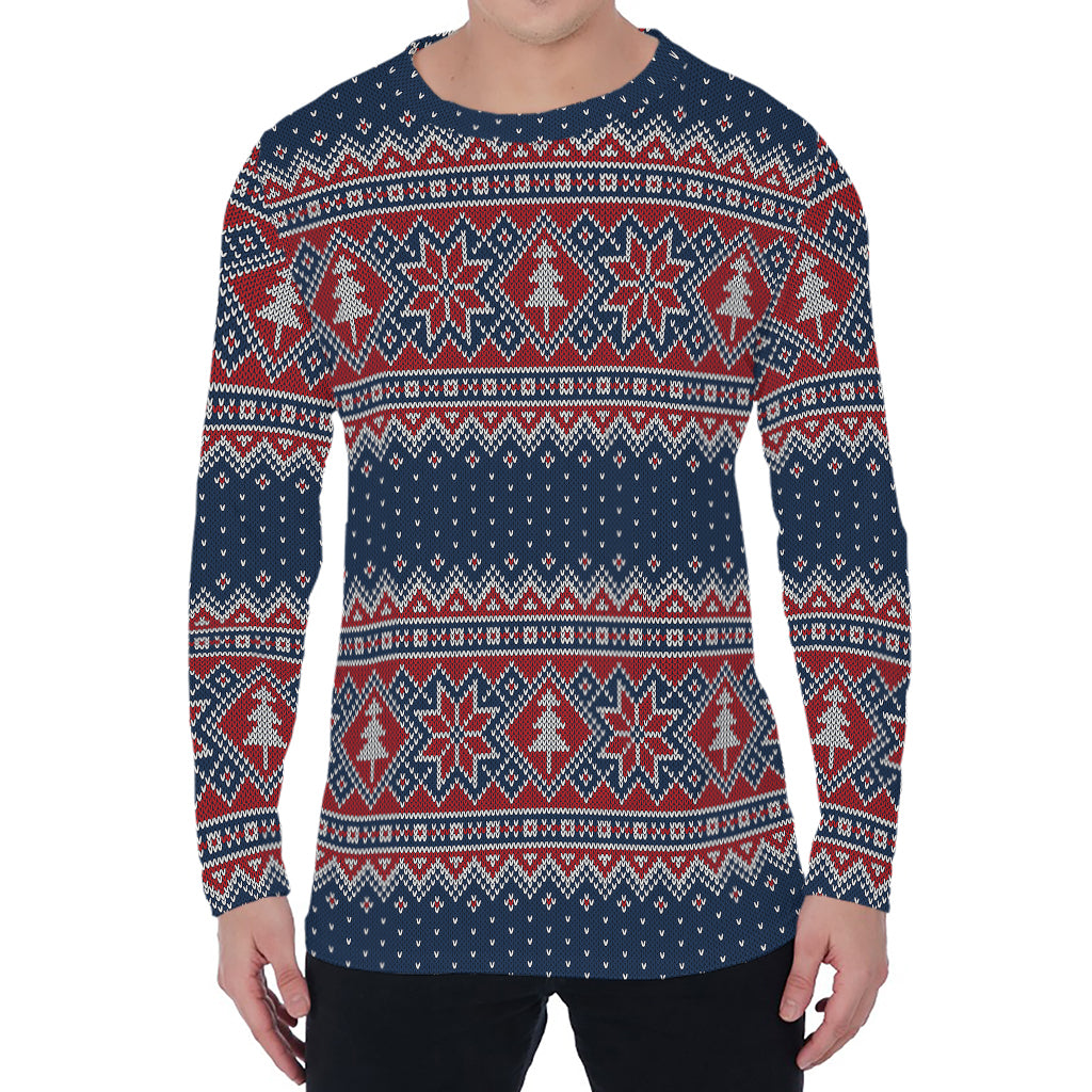Winter Holiday Knitted Pattern Print Men's Long Sleeve T-Shirt