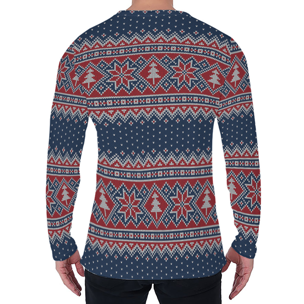 Winter Holiday Knitted Pattern Print Men's Long Sleeve T-Shirt