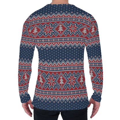 Winter Holiday Knitted Pattern Print Men's Long Sleeve T-Shirt