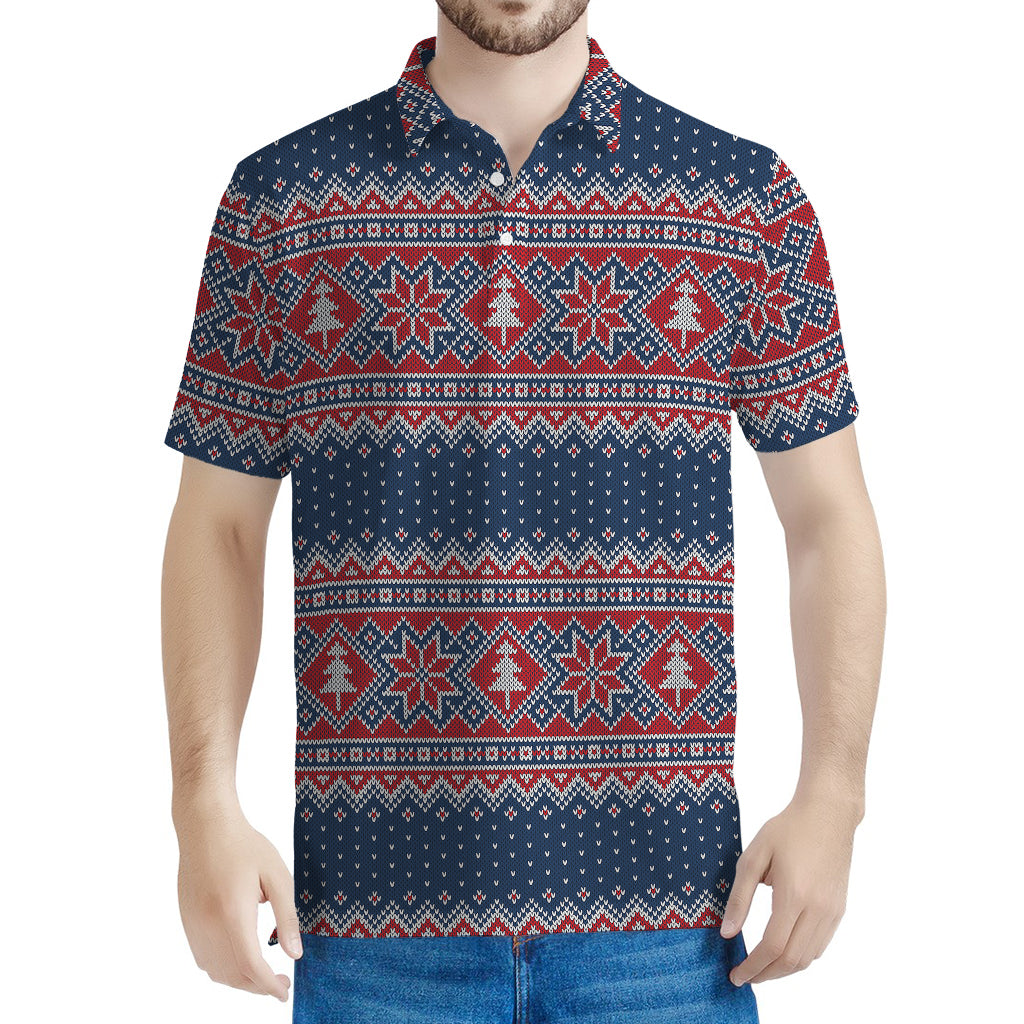 Winter Holiday Knitted Pattern Print Men's Polo Shirt