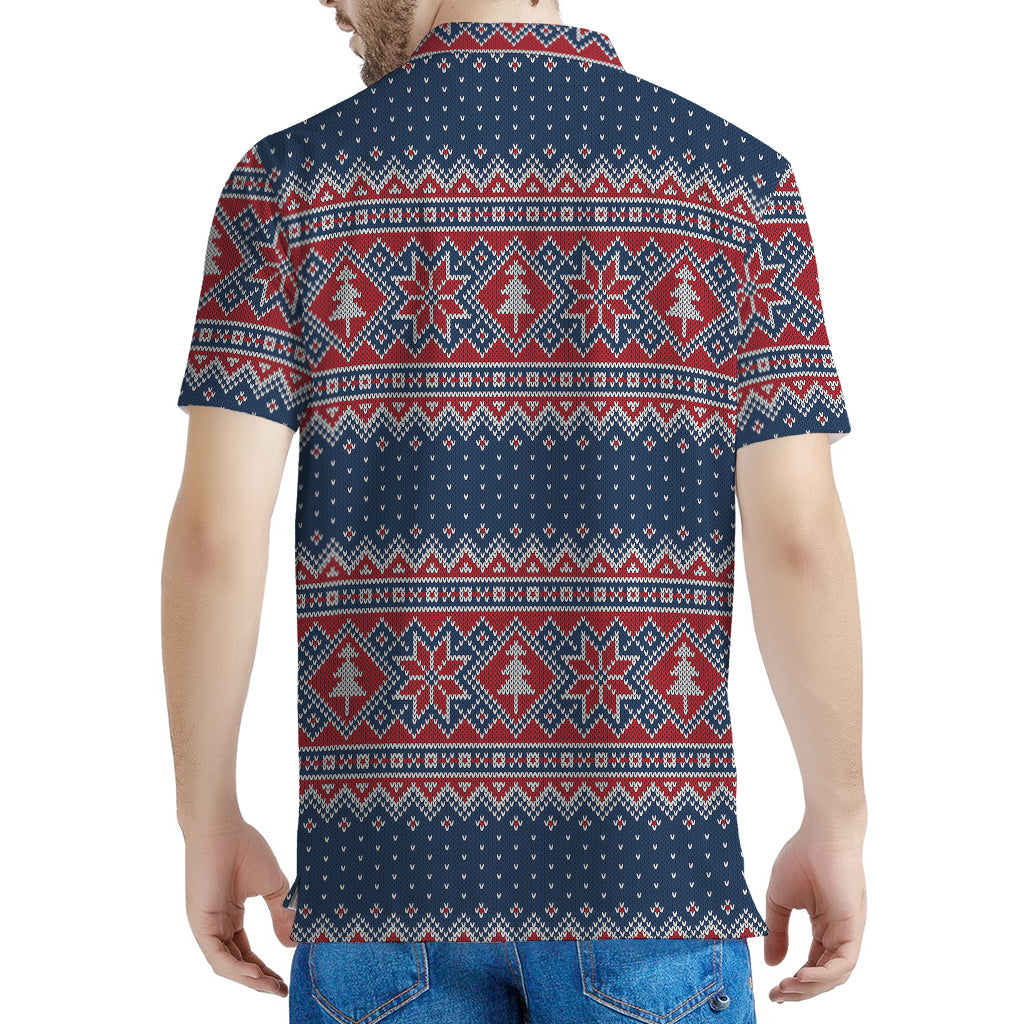 Winter Holiday Knitted Pattern Print Men's Polo Shirt