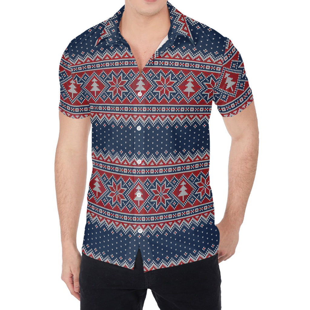 Winter Holiday Knitted Pattern Print Men's Shirt