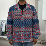 Winter Holiday Knitted Pattern Print Men's Shirt Jacket