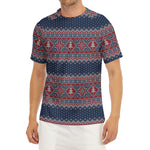 Winter Holiday Knitted Pattern Print Men's Short Sleeve Rash Guard