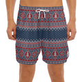 Winter Holiday Knitted Pattern Print Men's Split Running Shorts