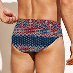 Winter Holiday Knitted Pattern Print Men's Swim Briefs