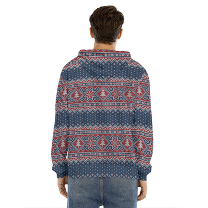 Winter Holiday Knitted Pattern Print Men's Velvet Pullover Hoodie