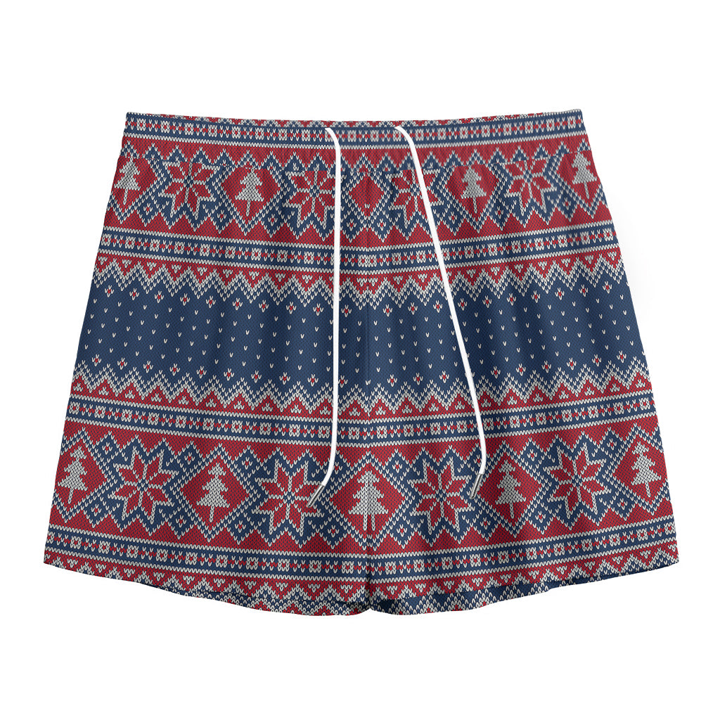 Winter Holiday Knitted Pattern Print Mesh Shorts