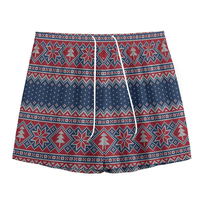 Winter Holiday Knitted Pattern Print Mesh Shorts