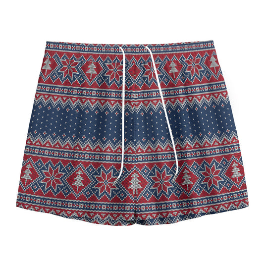 Winter Holiday Knitted Pattern Print Mesh Shorts