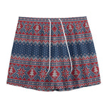 Winter Holiday Knitted Pattern Print Mesh Shorts
