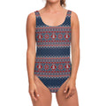 Winter Holiday Knitted Pattern Print One Piece Swimsuit