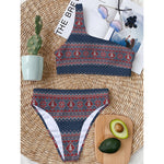 Winter Holiday Knitted Pattern Print One Shoulder Bikini Top