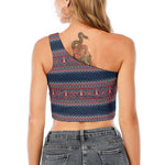 Winter Holiday Knitted Pattern Print One Shoulder Crop Top