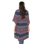 Winter Holiday Knitted Pattern Print Open Front Beach Cover Up