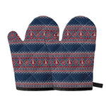 Winter Holiday Knitted Pattern Print Oven Mitts