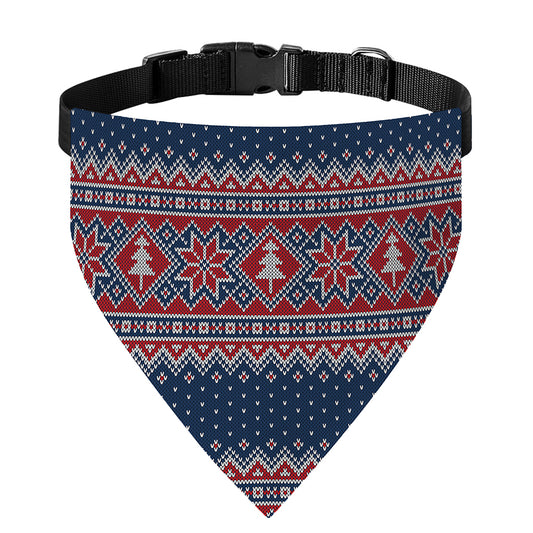 Winter Holiday Knitted Pattern Print Over The Collar Dog Bandana