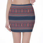Winter Holiday Knitted Pattern Print Pencil Mini Skirt