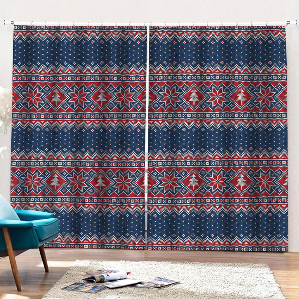 Winter Holiday Knitted Pattern Print Pencil Pleat Curtains