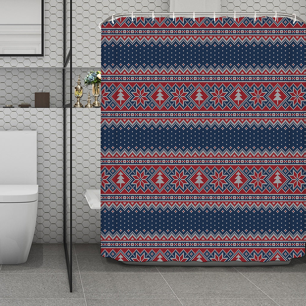 Winter Holiday Knitted Pattern Print Polyester Shower Curtain