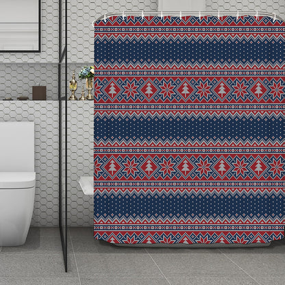Winter Holiday Knitted Pattern Print Polyester Shower Curtain