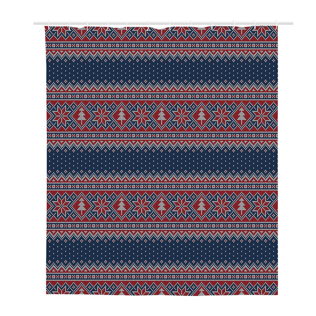 Winter Holiday Knitted Pattern Print Polyester Shower Curtain