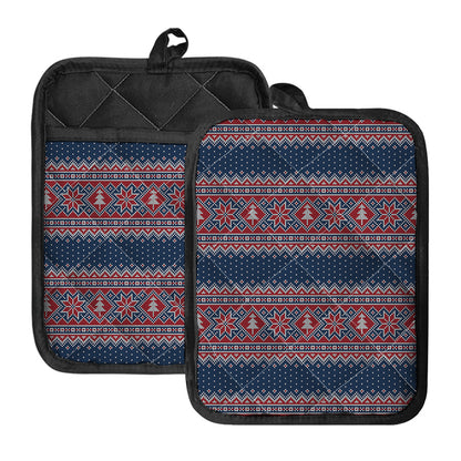 Winter Holiday Knitted Pattern Print Pot Holders With Pocket