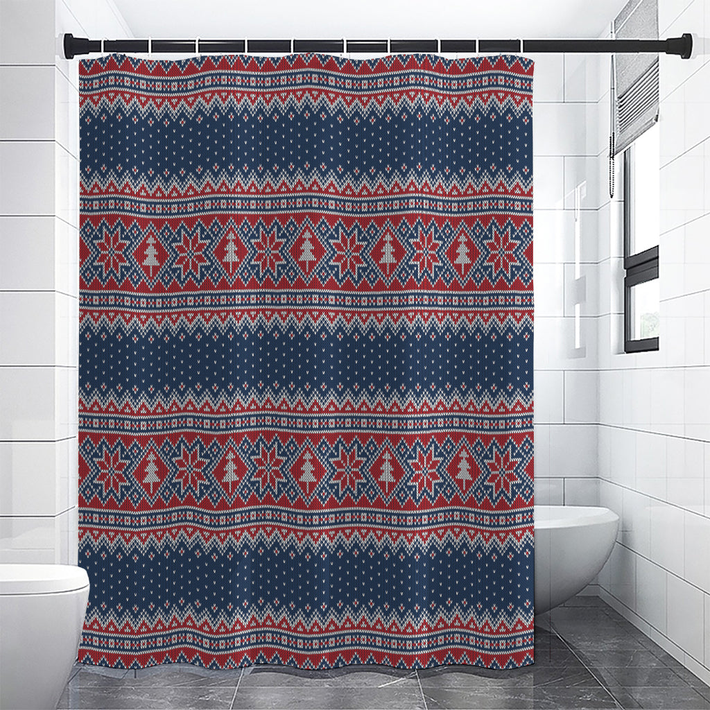 Winter Holiday Knitted Pattern Print Premium Shower Curtain