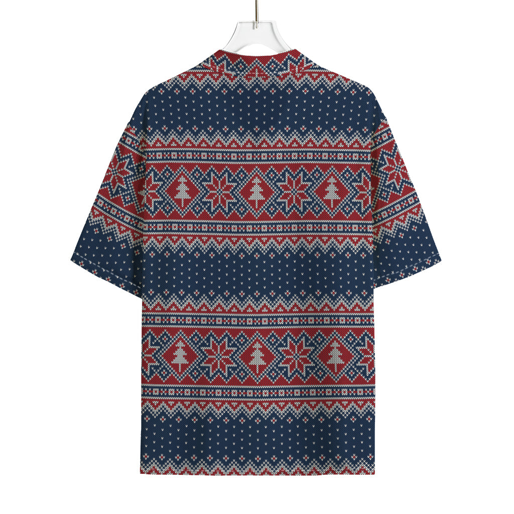 Winter Holiday Knitted Pattern Print Rayon Hawaiian Shirt