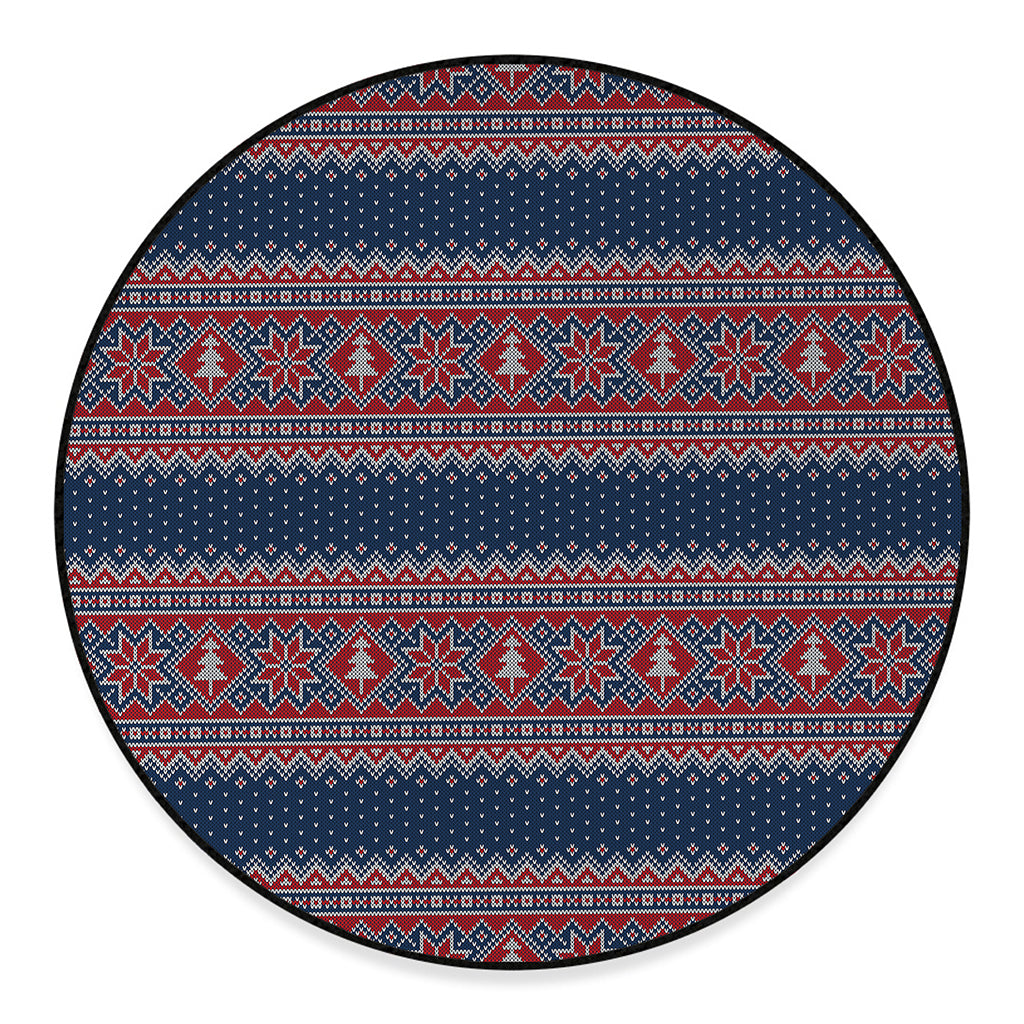Winter Holiday Knitted Pattern Print Round Floor Mat