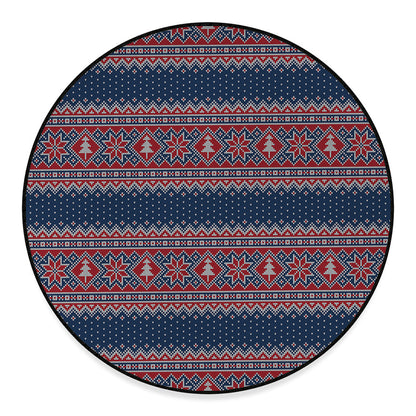 Winter Holiday Knitted Pattern Print Round Floor Mat
