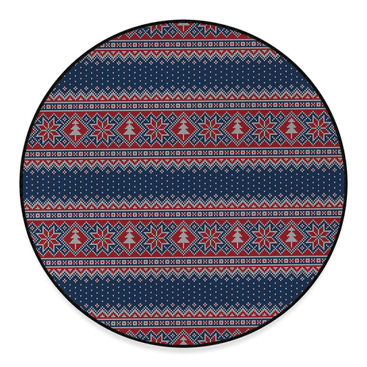 Winter Holiday Knitted Pattern Print Round Floor Mat