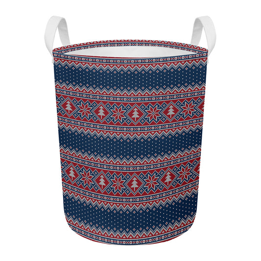 Winter Holiday Knitted Pattern Print Round Laundry Basket