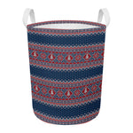 Winter Holiday Knitted Pattern Print Round Laundry Basket